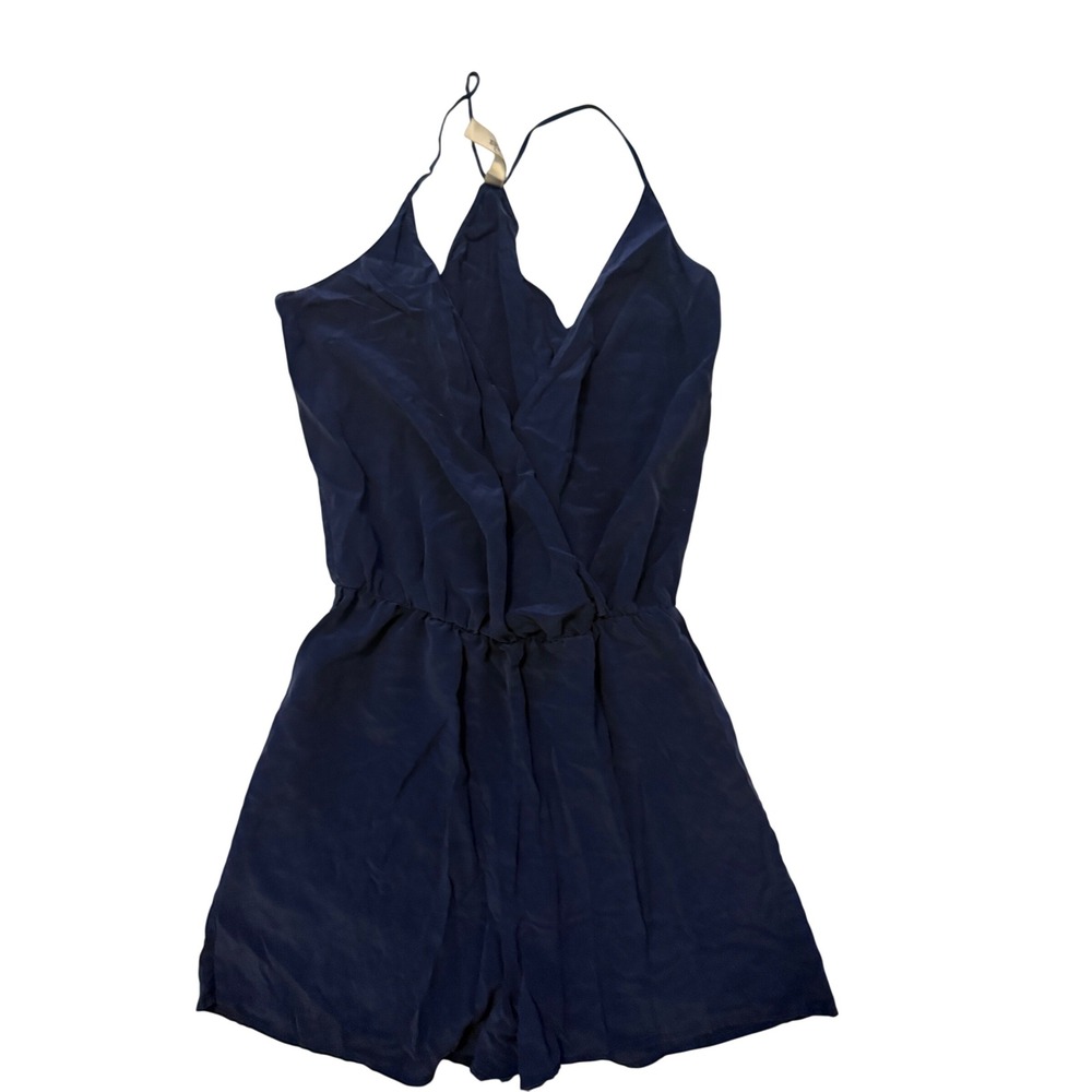 Rory Beca Navy Blue 100% Silk Romper Sleeveless Surplice V-Neck Size‎ Small